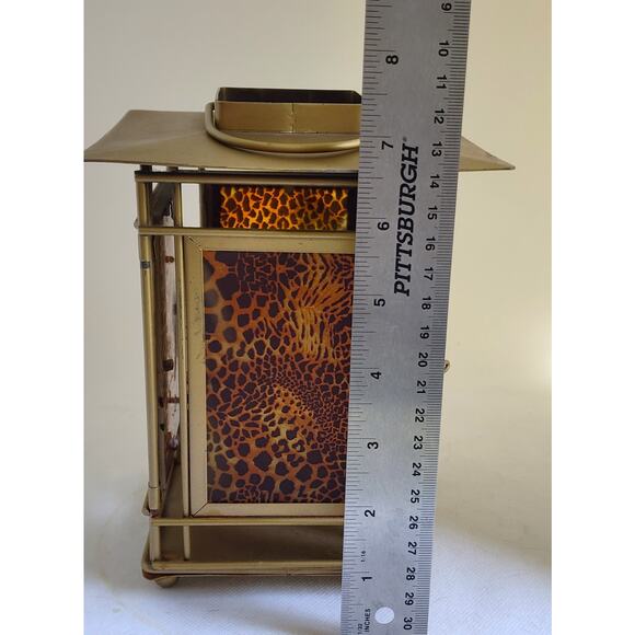CANDLE HOLDER/Gold Tone-Leopard Glass Sides, Handle to Hang, Latch Door - Picture 10 of 11